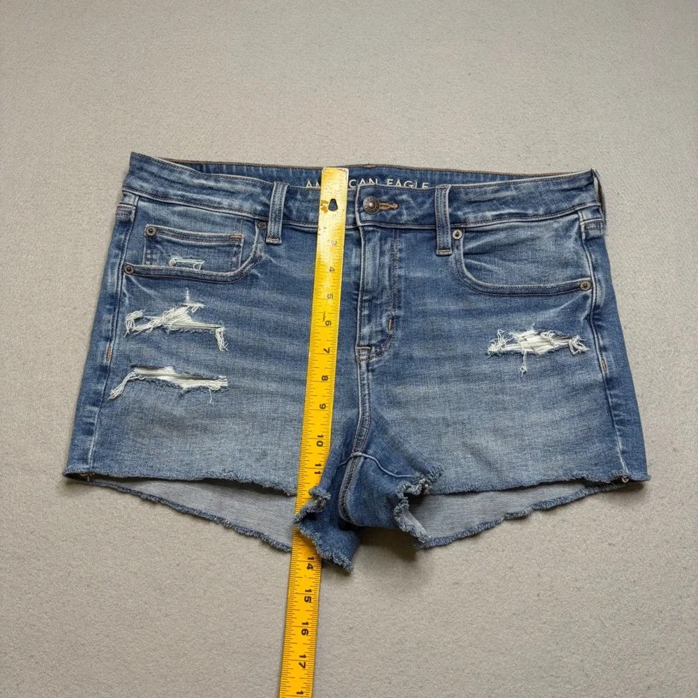 American Eagle Denim Shorts Womens 12 Blue Shortie Distressed Y2K Stretch Cutoff